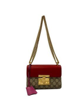 Gucci Shoulder Bag Padlock Small GG Supreme Beige Dark Brown Multi Chain Leather